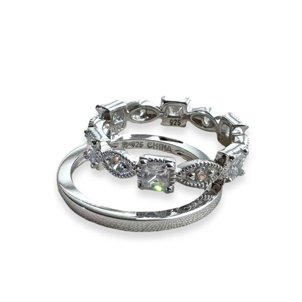 NEW Sterling Silver & Cubic Zirconia Stacking Ring Set Size 6, Gift Jewelry